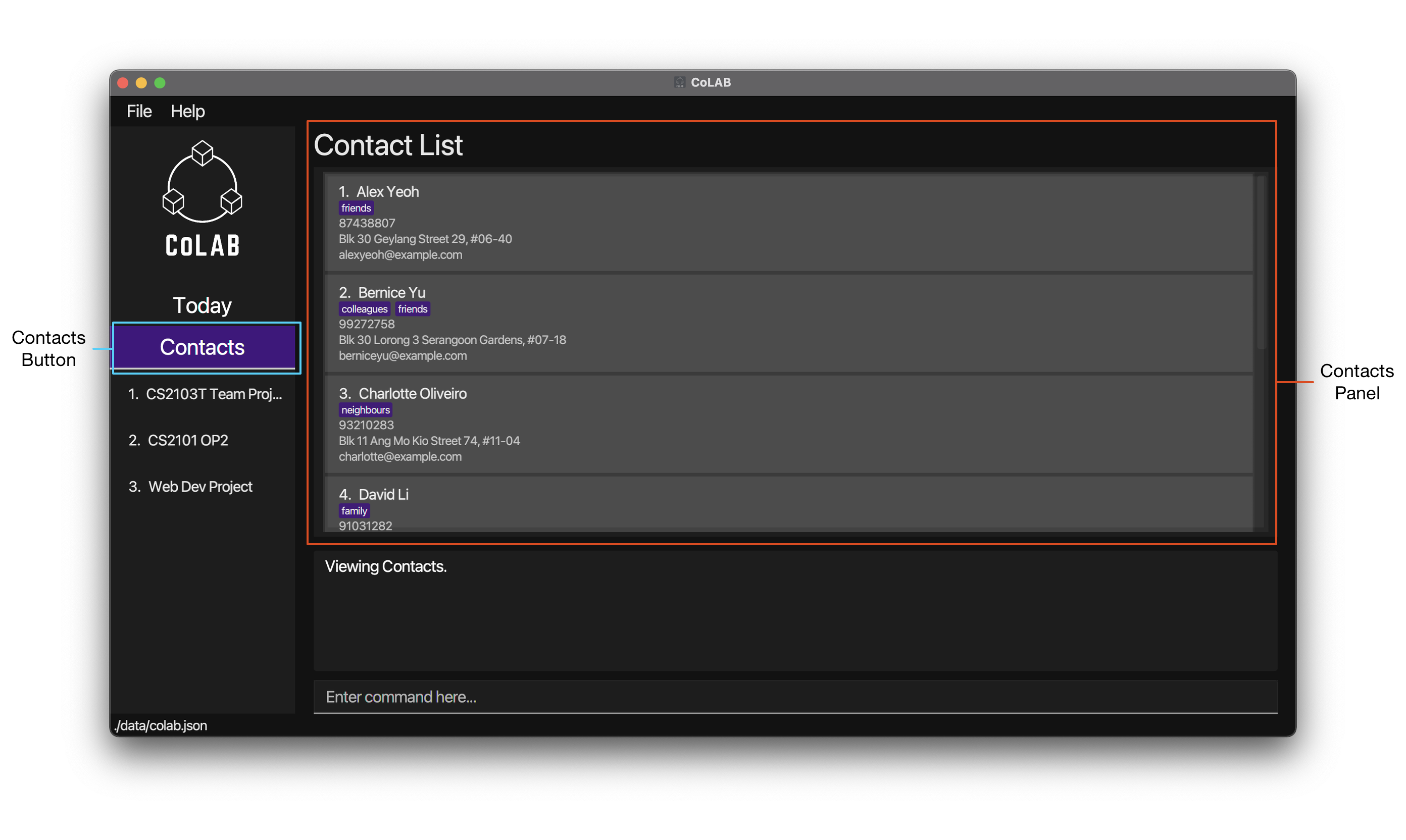 App Window Sections Contacts